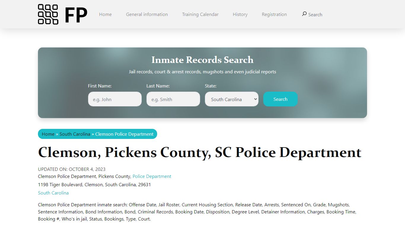 Clemson, SC Police - City Jail Inmates, Arrests